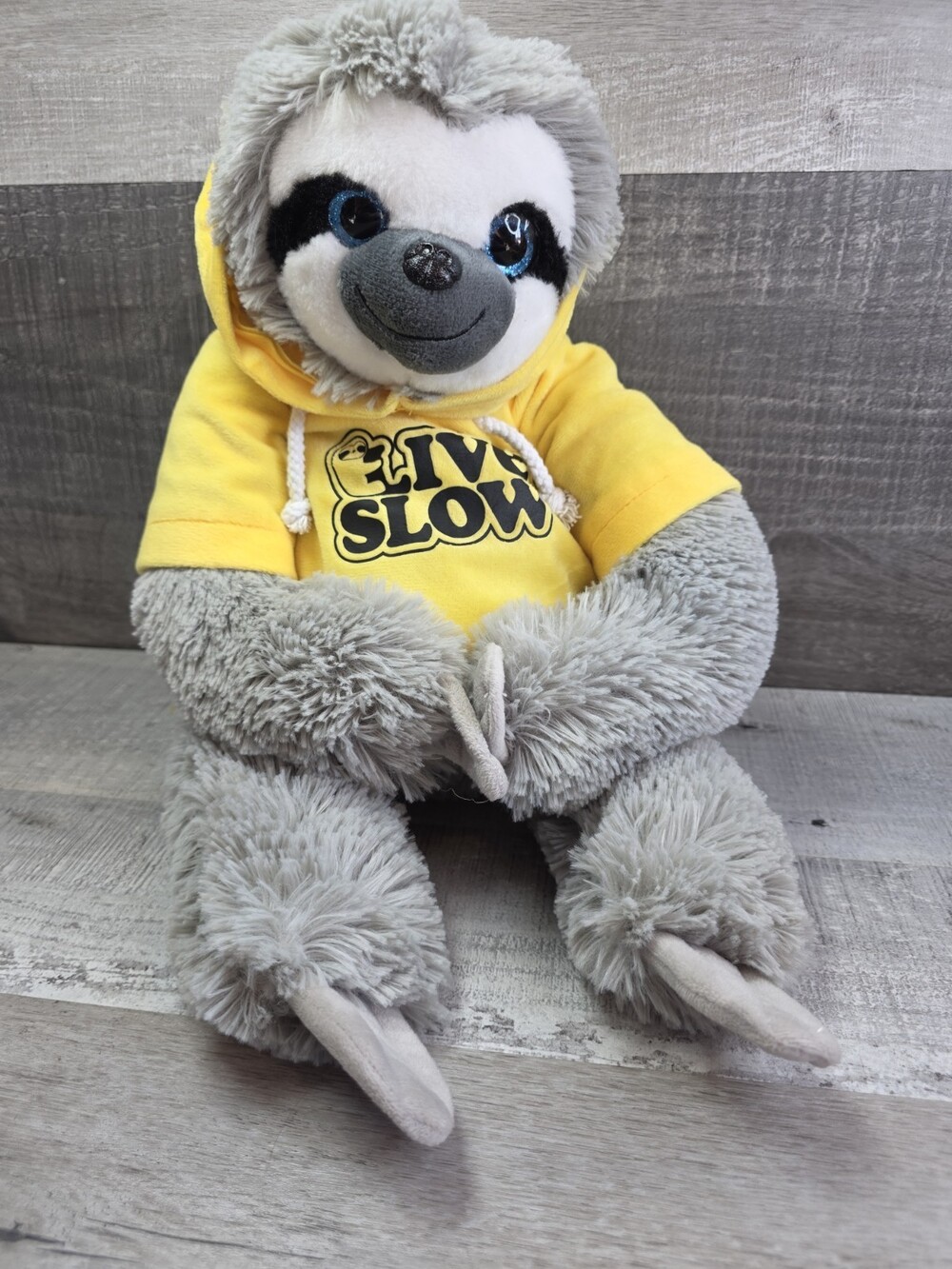Nanco SLOTH Plush 16" Yellow Hoodie Live Slow Hugging Post Stuffed Animal g66